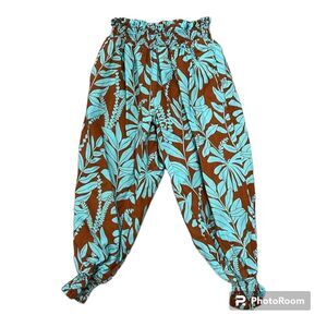 Janie & Jack teal and brown elastic waist pull on pants size 4